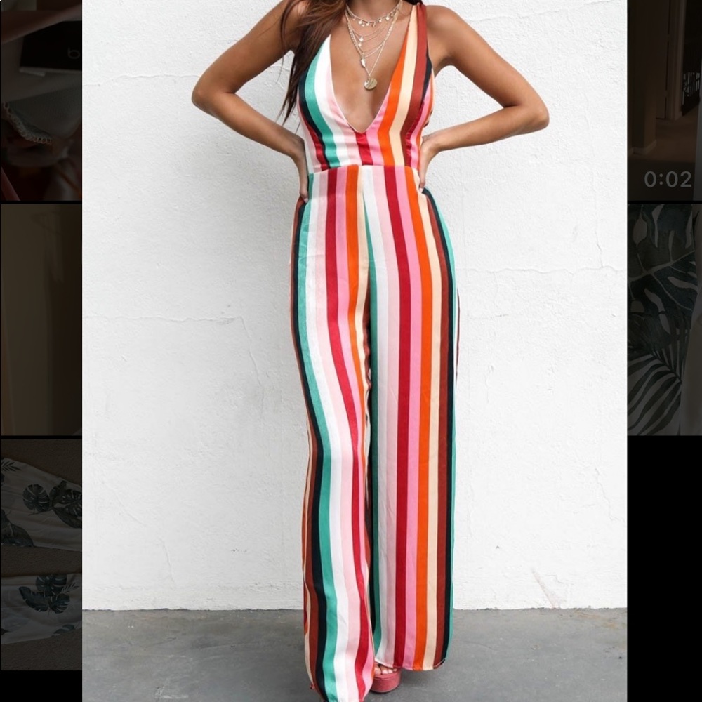 Vici dolls rainbow striped jumpsuit